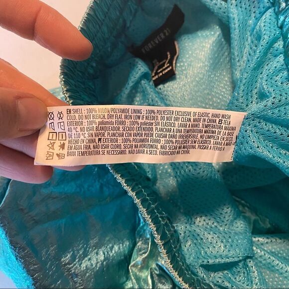 Forever 21 Metallic Foil Party dance aqua hi rise lined bootie shorts rave Small - Picture 6 of 11